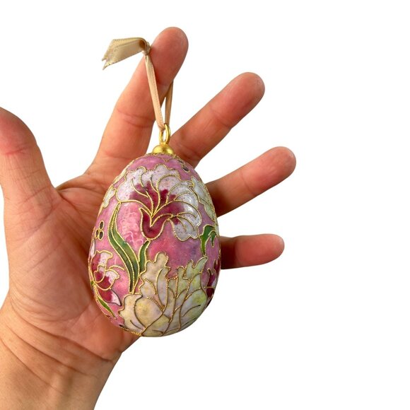 Vintage Cloisonne Goldtone Floral Egg Hanging Ornament Victorian Enameled - Picture 2 of 10